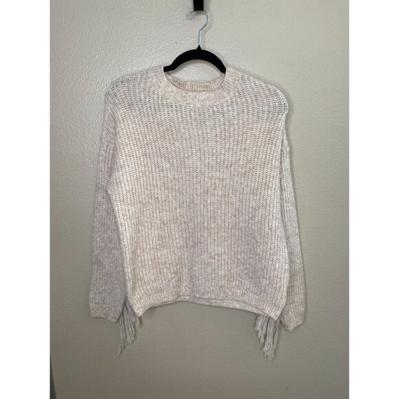 NWT Witty Fox Beige Pink Fringe Sweater S Pullover Knit Polyester Round Neck - Picture 2 of 7